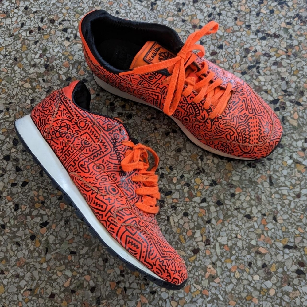 Keith Haring x Reebok abstract neon orange sneakers